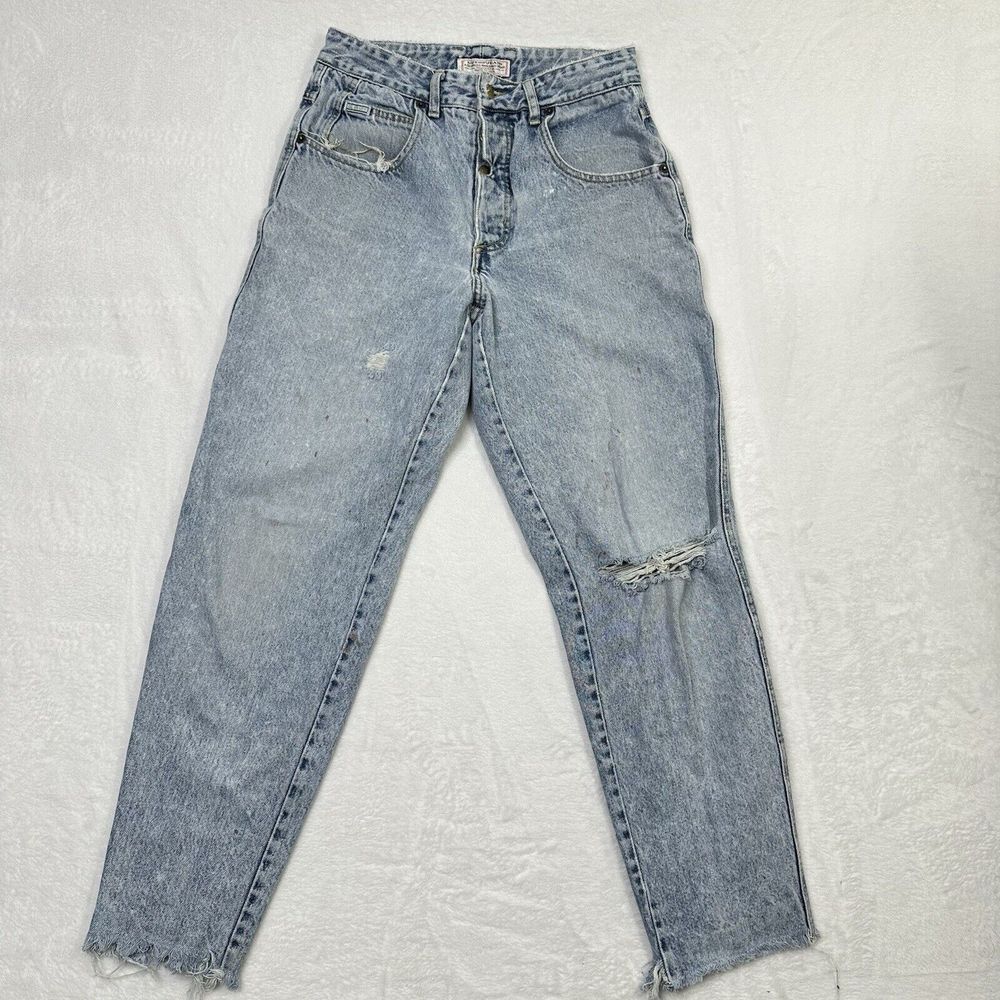 Guess Jeans Mens  32 (28) VTG‎ 80s Blue Acid Wash Tapered Button Fly Green Tag